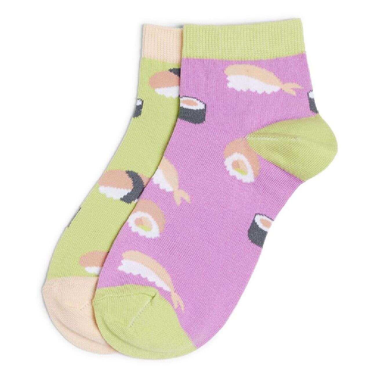 Chaussettes basses dépareillées motif sushi violet/vert - T36/40