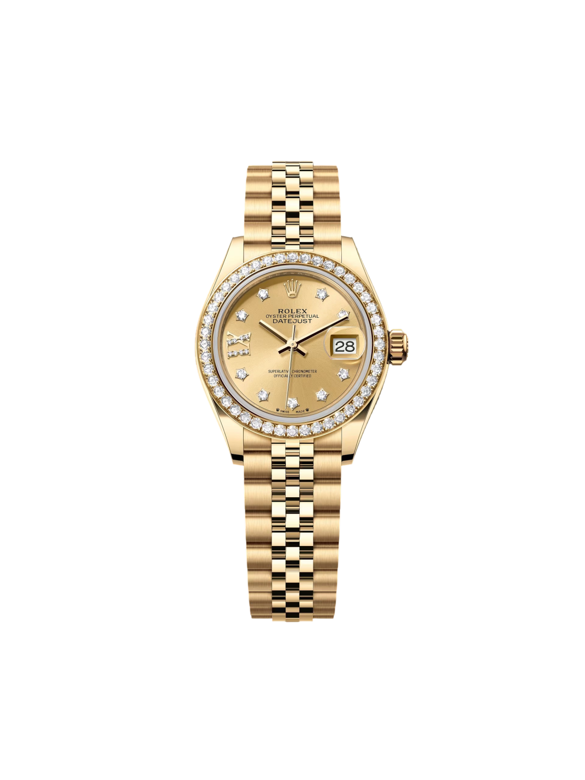 【Super Clone】RLX Lady-Datejust 28mm 279138RBR Champagne Diamond Dial and Diamond Bezel Yellow Gold Bracelet