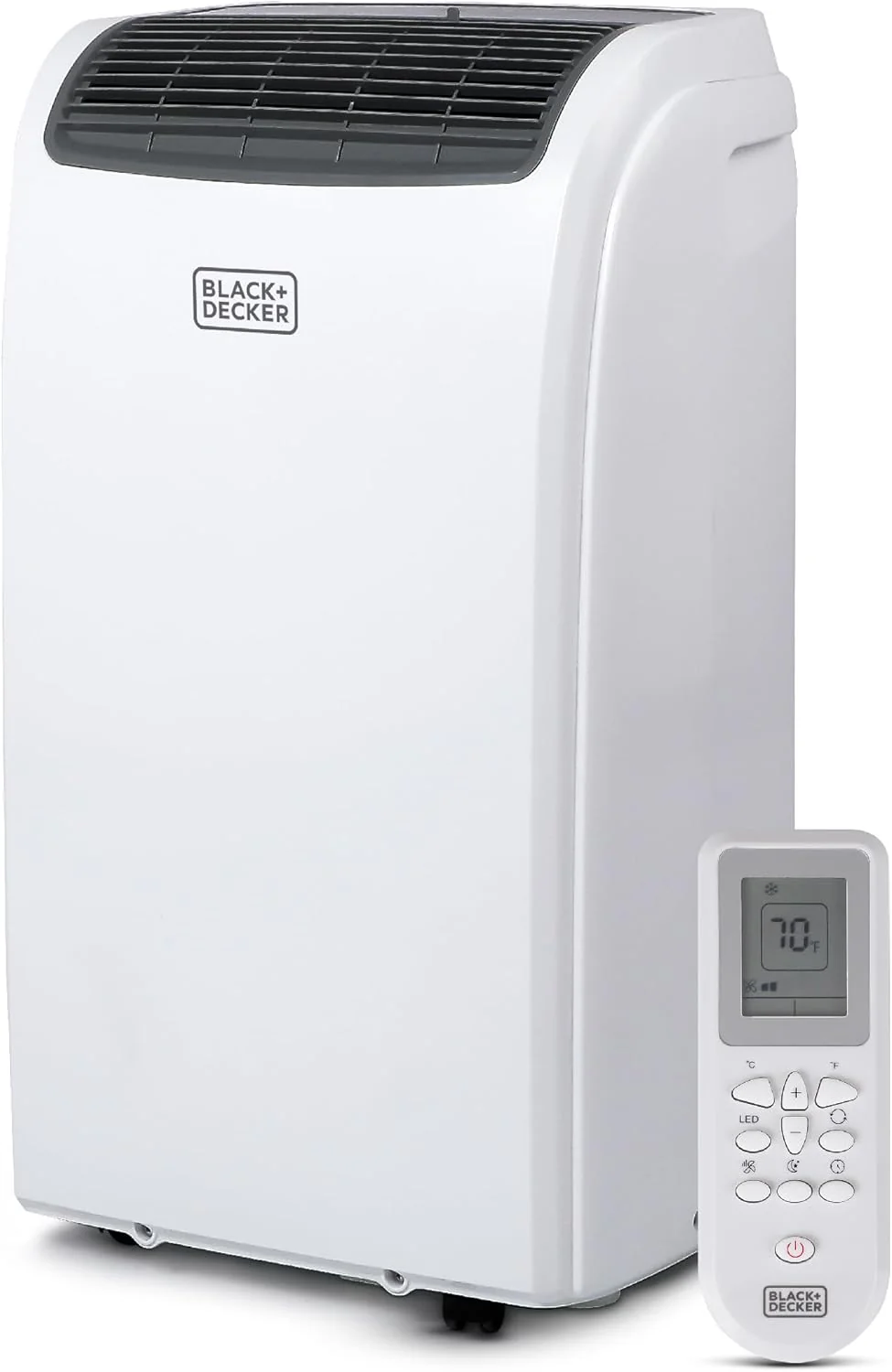 Climatiseur portable intelligent BLACK+DECKER avec fonction chauffage, 12 000 BTU en mode refroidissement, 9 000 BTU en mode chauffage pour des pièces jusqu'à 51 m², télécommande Follow Me, BPACT12HWT, blanc