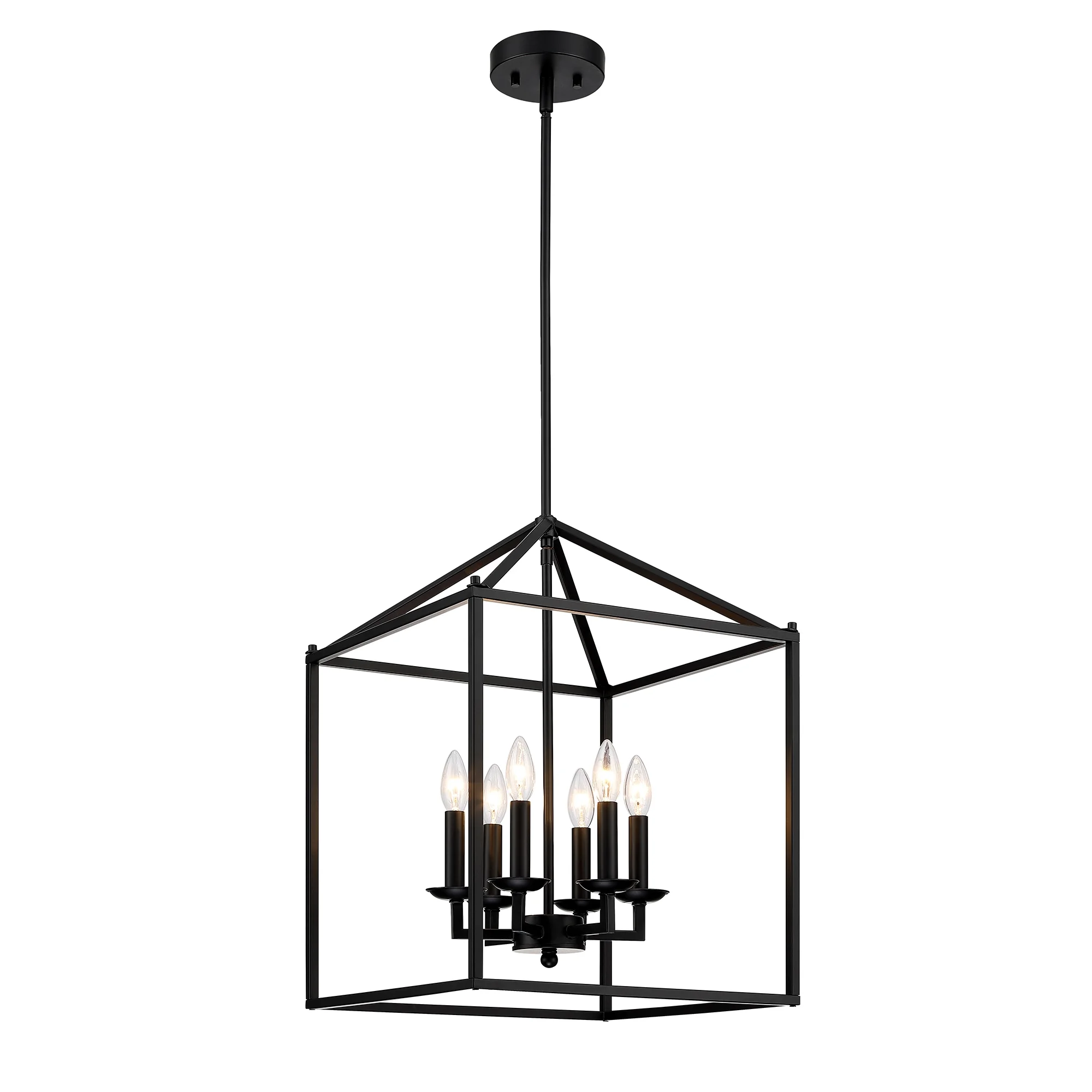 16" 6-Light Kitchen Light Fixture Ceiling Mount Matte Black Pendant Lighting for Dining Room, Living Room