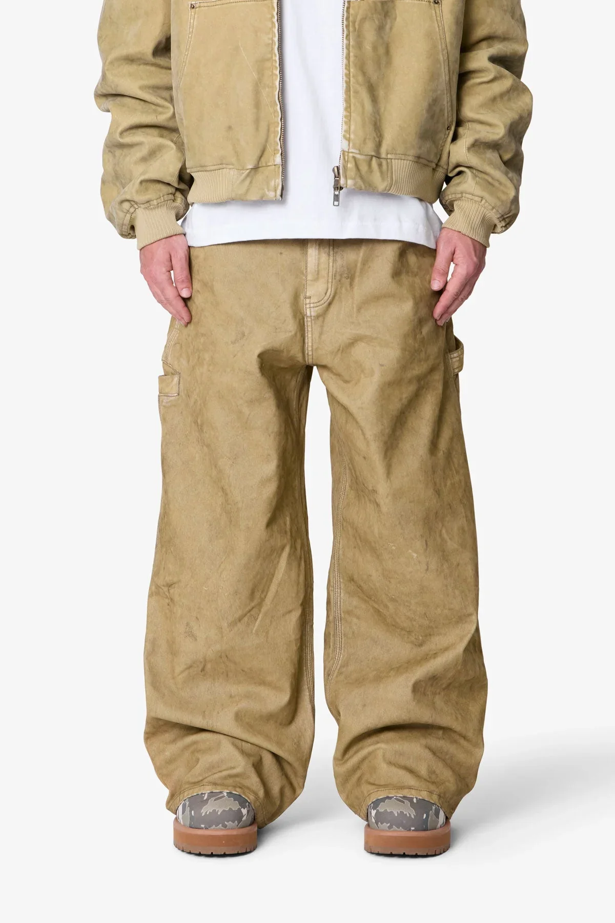 Flocked Oversized Work Pants - Tan