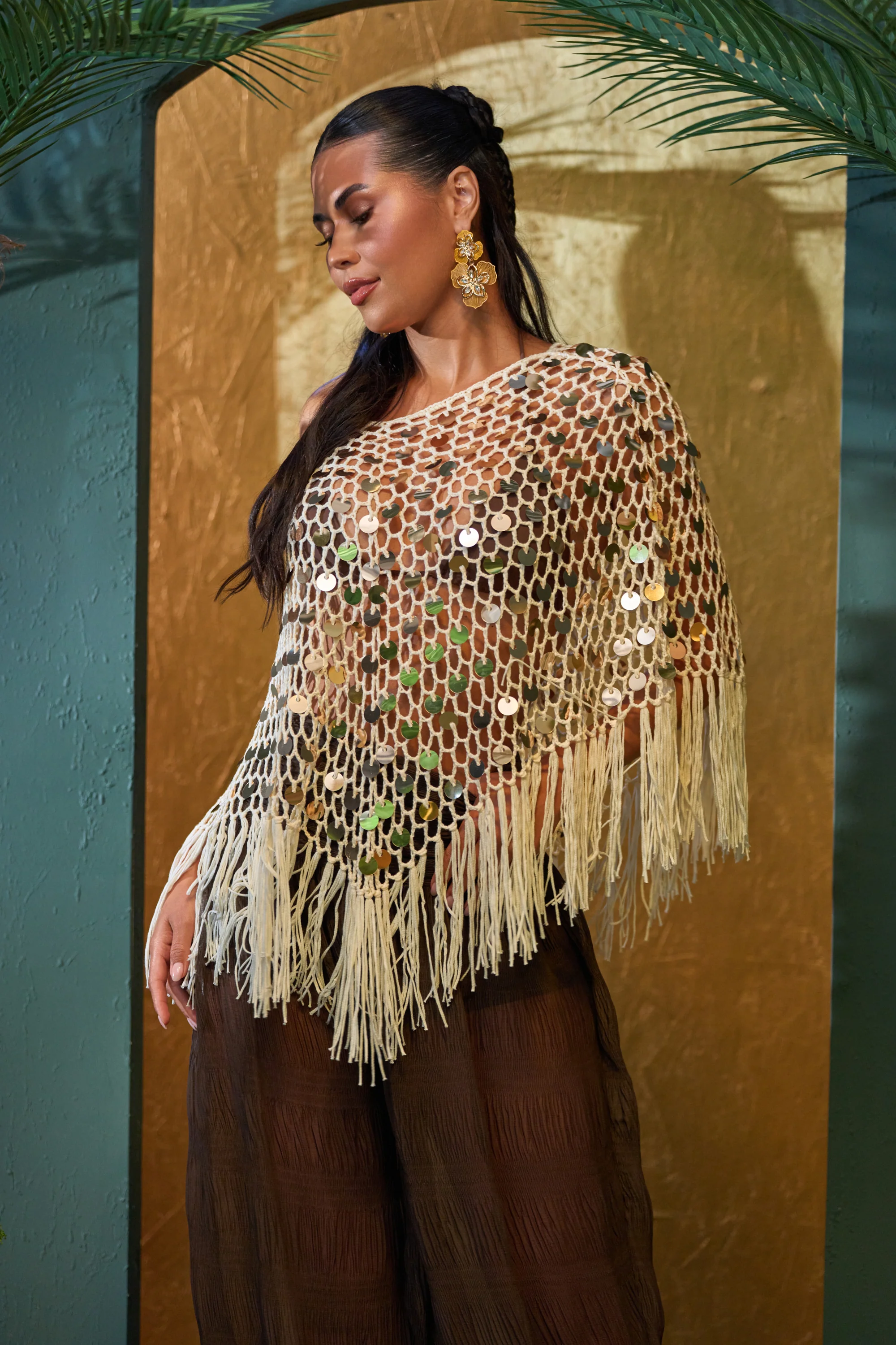 BELLA CROCHET SEQUIN PONCHO - Akira Store