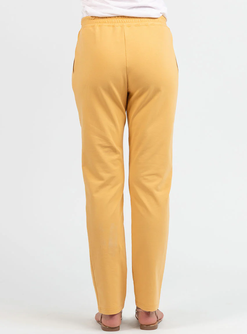 Pantalon femme molleton coton jaune miel