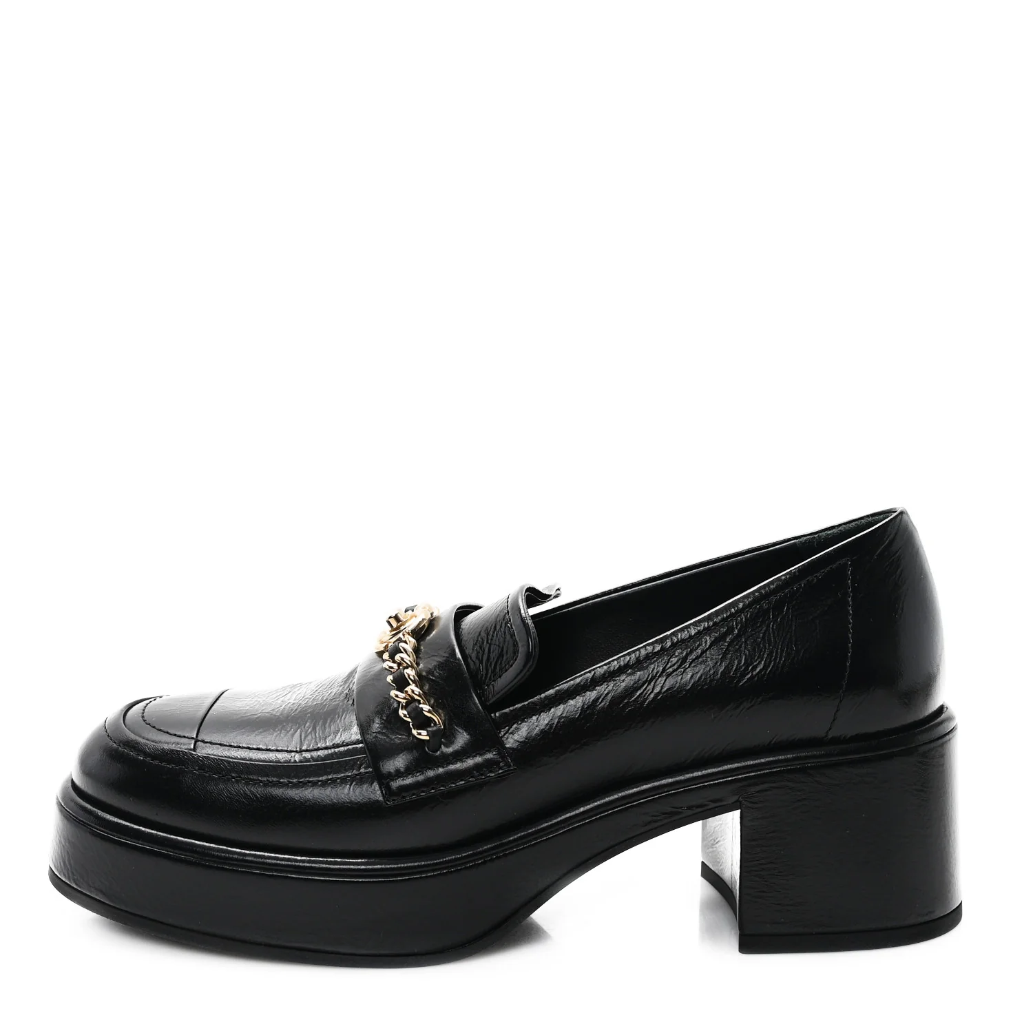 Shiny Calfskin Logo Loafers 36.5 Black