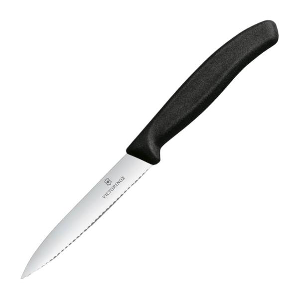 Swiss classic grønnsakskniv bølget 10 cm svart