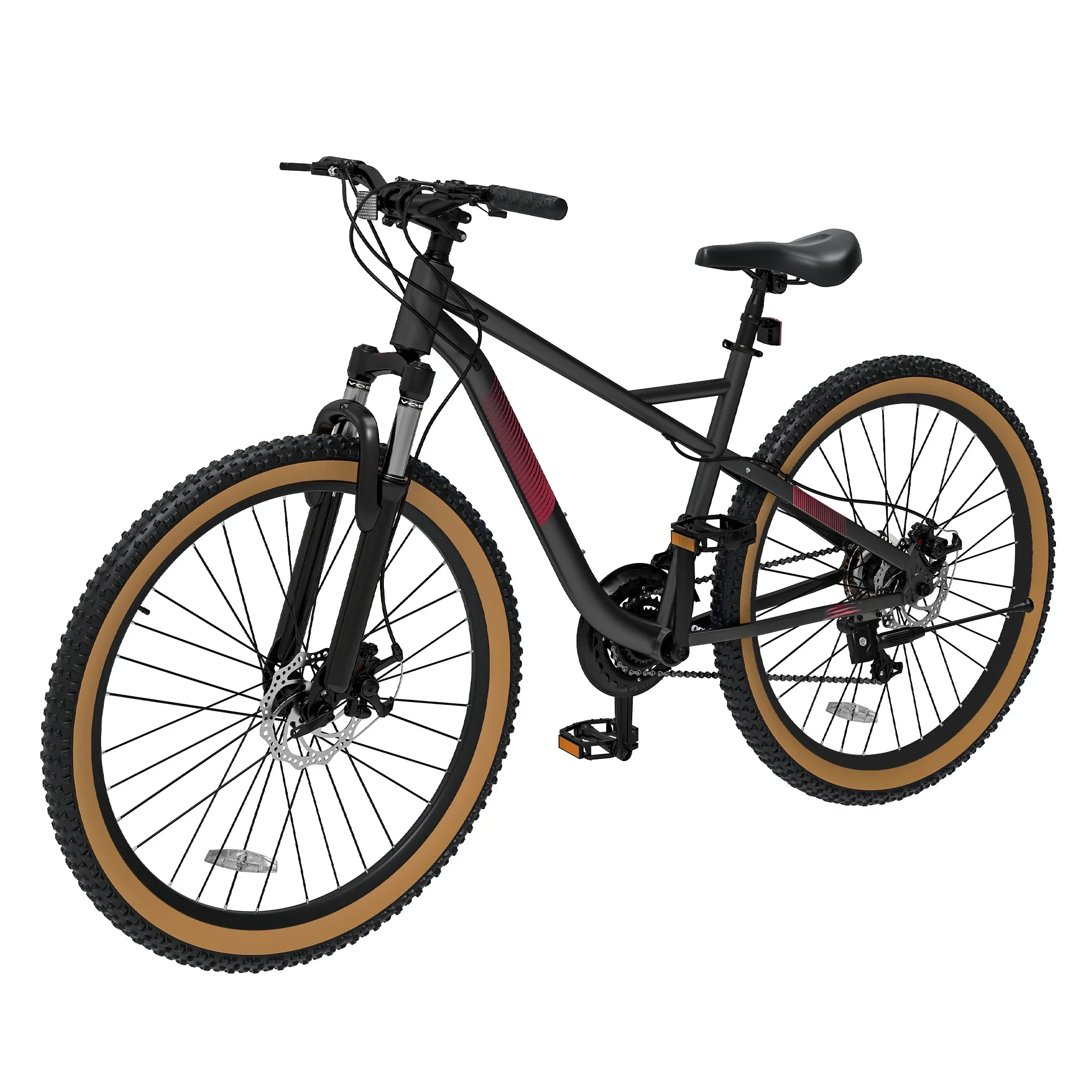 ModFusion 26-Inch Aluminum Alloy Mountain Bike, 21-Speed, Disc Brakes, Black with Brown Tires, 85% Assembled