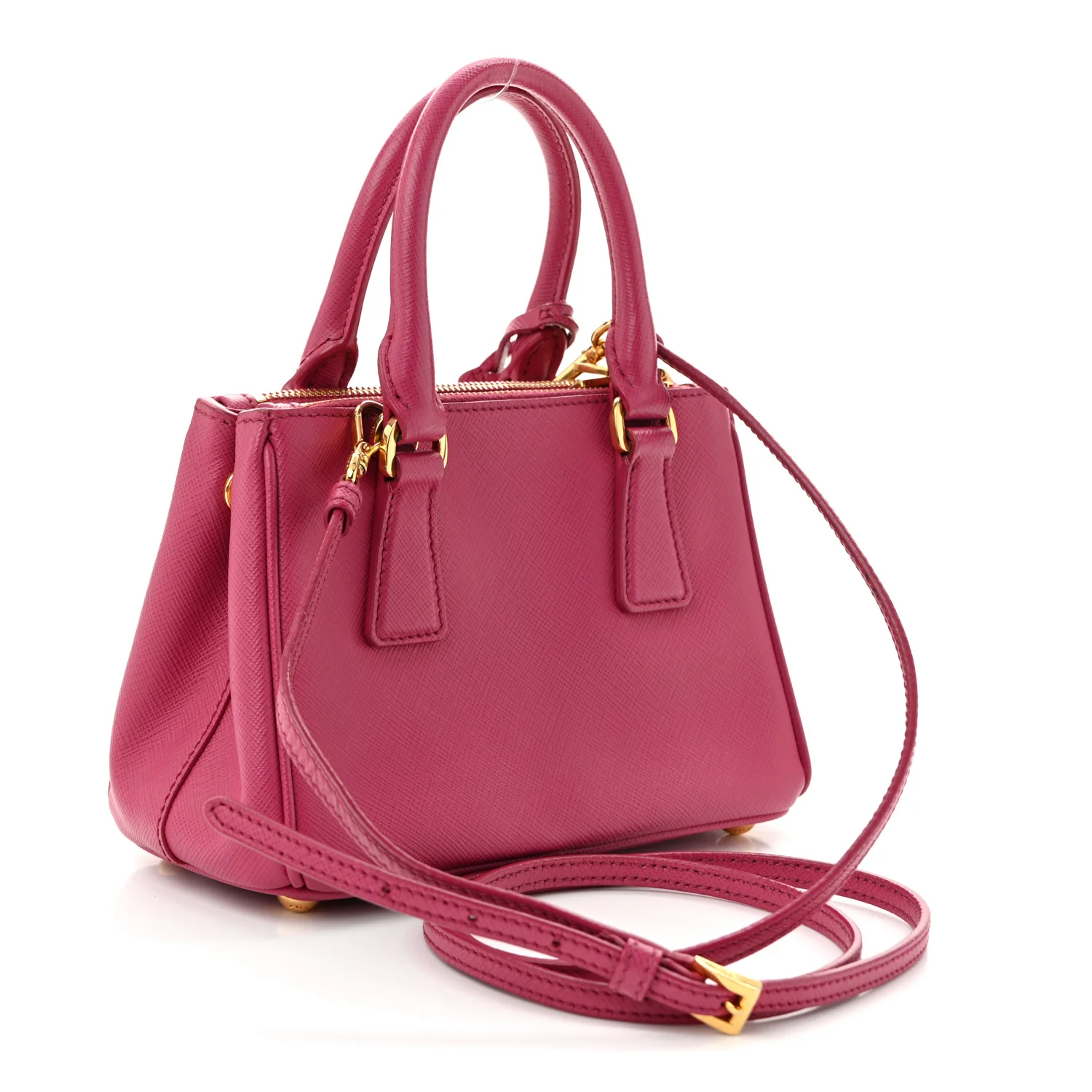Saffiano Lux Micro Galleria Double Zip Tote Fuxia