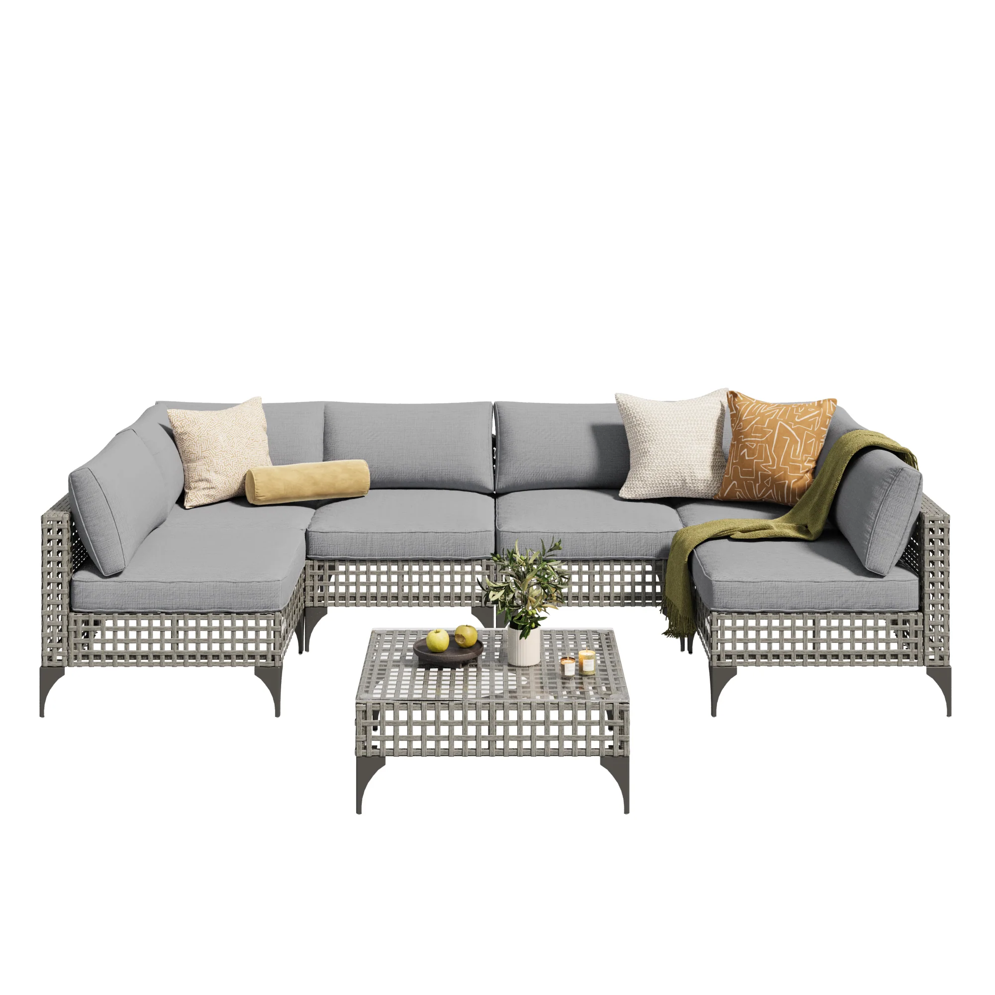 AECOJOY 7-Piece Patio Outdoor Furniture Set, Boho Outdoor Sectional Set, Grey&Light Grey