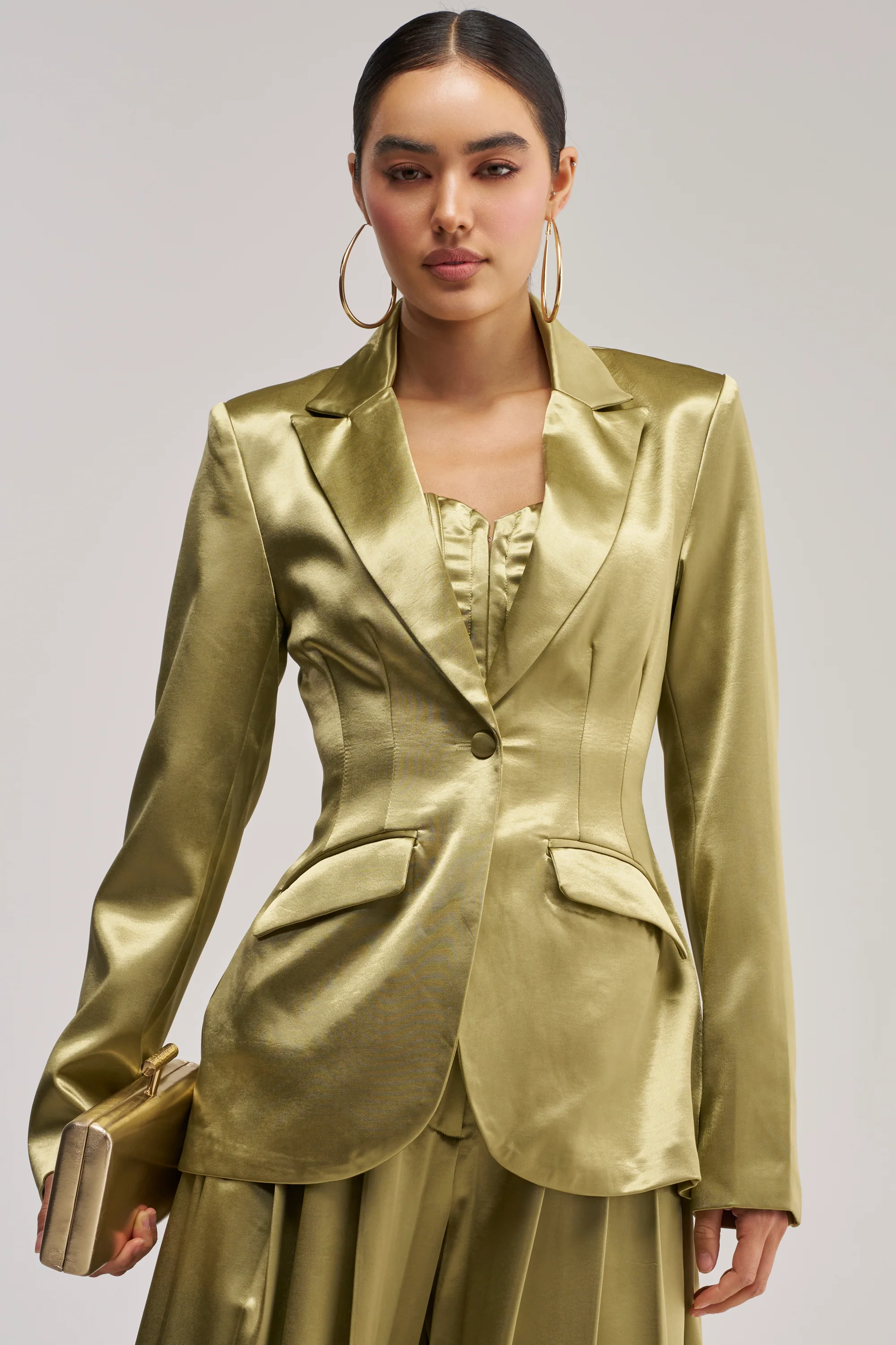 IRIS SATIN BLAZER IN OLIVE - Akira Store