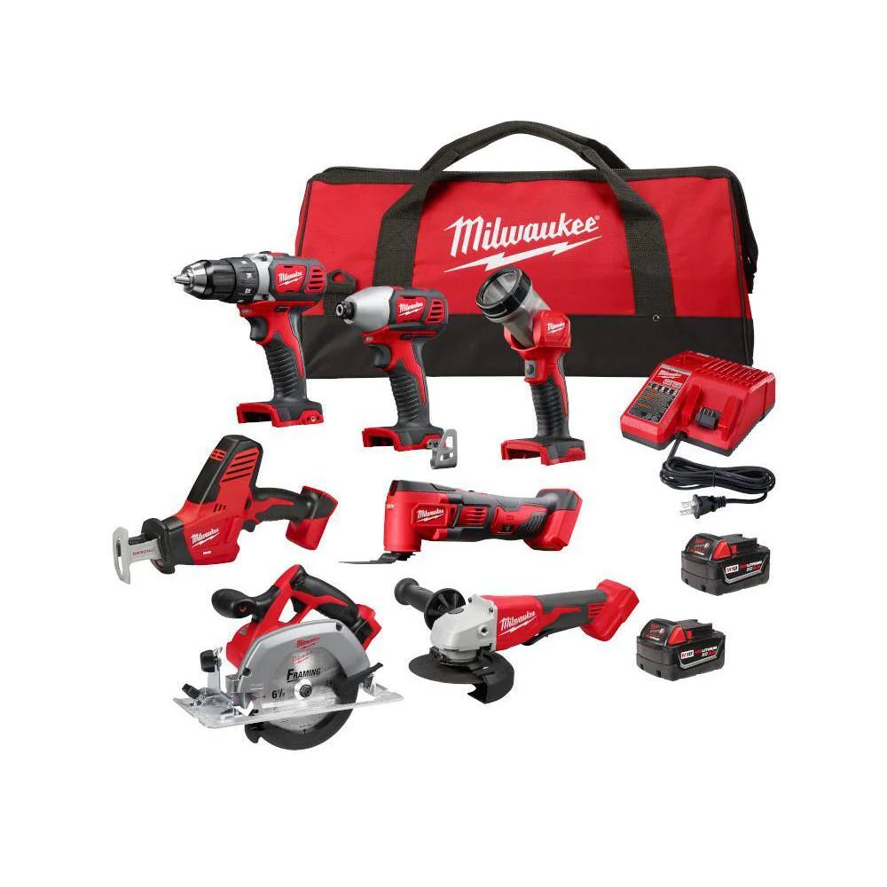 Open Box Milwaukee 2695 - 27SH M18 18 - Volt Lithium - Ion Cordless Combo Kit 7 - Tool with 2 - Batteries, Charger and Tool Bag
