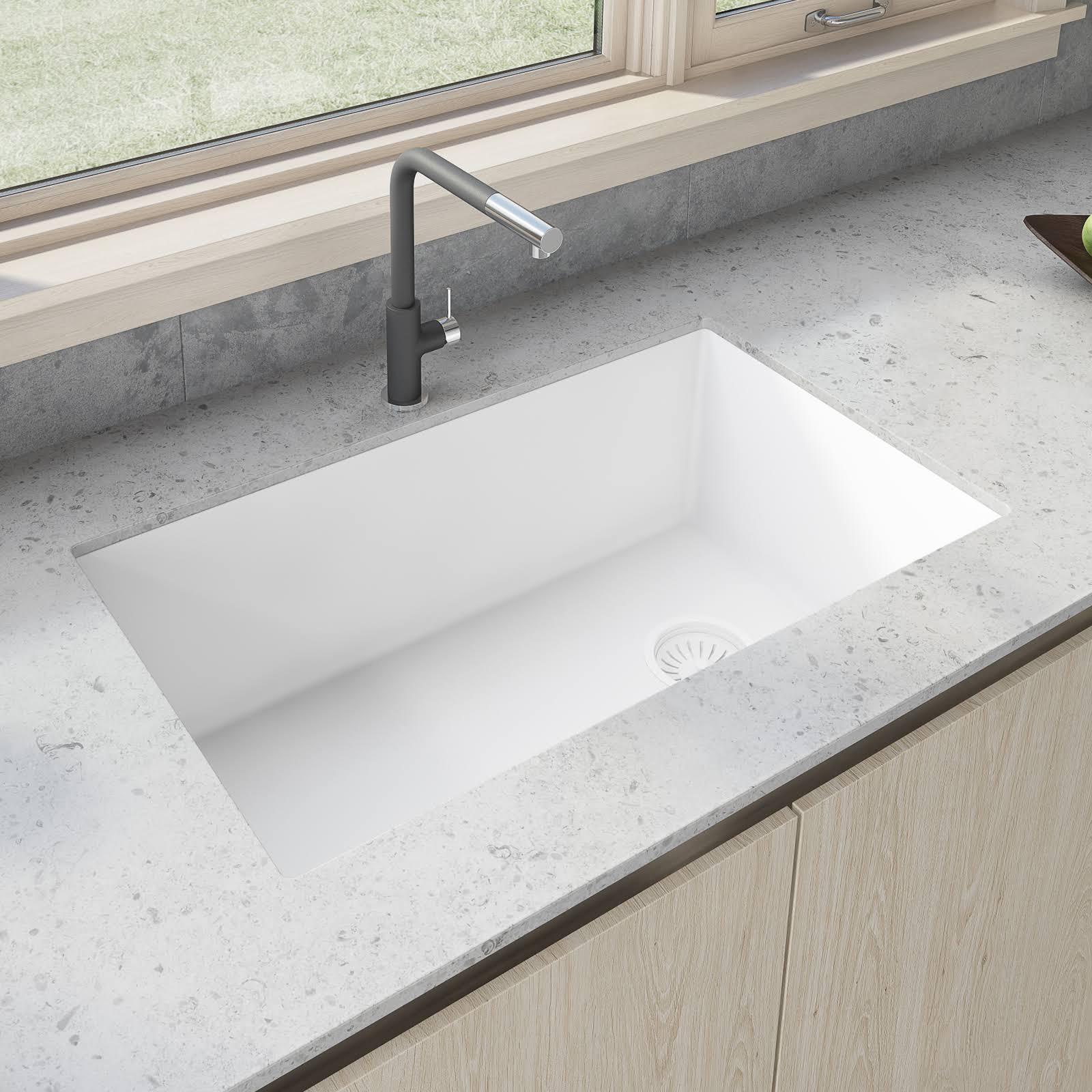 Ruvati 32 x 19 inch epiGranite Undermount Granite Composite Single Bowl Kitchen Sink, Midnight Black