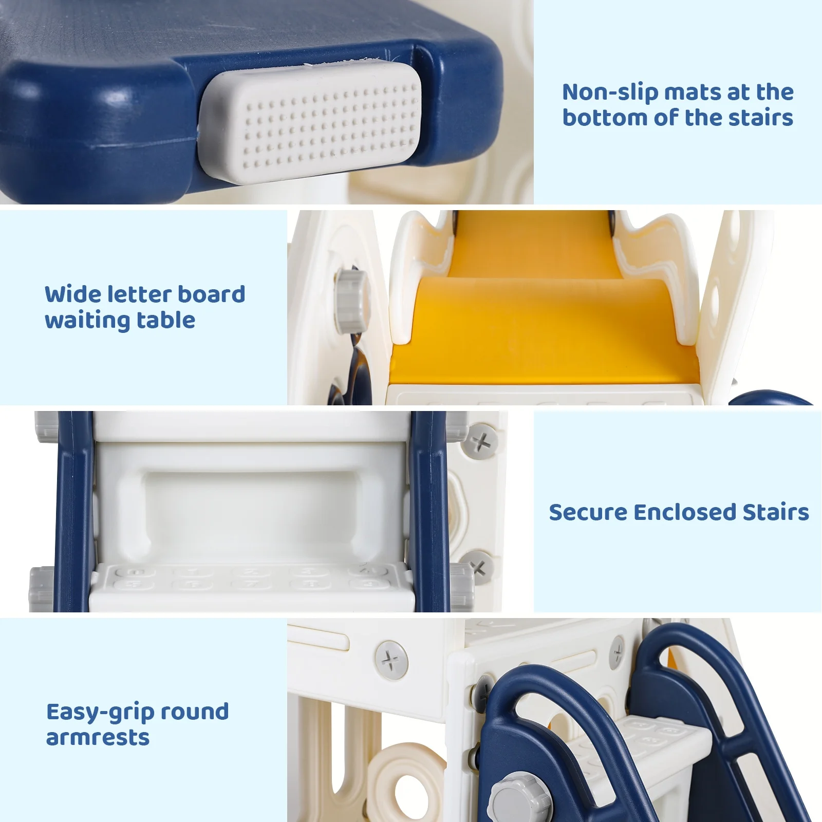 Sturdy Toddler Slide with Basketball Hoop Plastic Kids Slide Climber with Anti-Slip Steps Indoor Outdoor Children Toy Playground(Blue) - Image 6