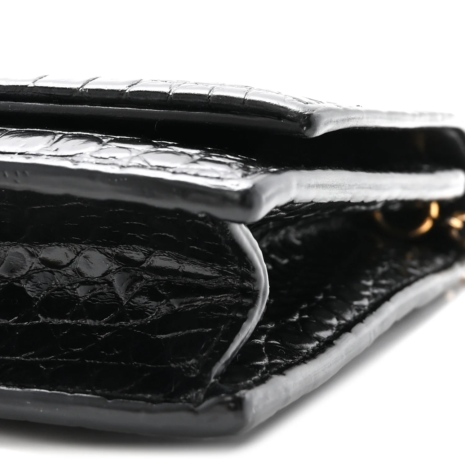 Calfskin Crocodile Embossed Kate Monogram Tassel Chain Wallet Black