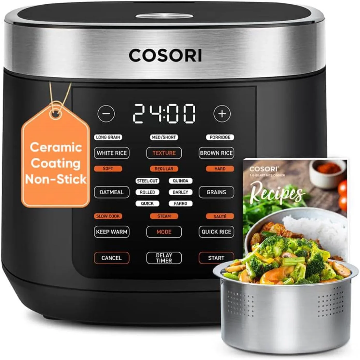 Cuiseur à riz COSORI 10 tasses, maintien au chaud 24h, 18 fonctions, technologie Fuzzy Logic.