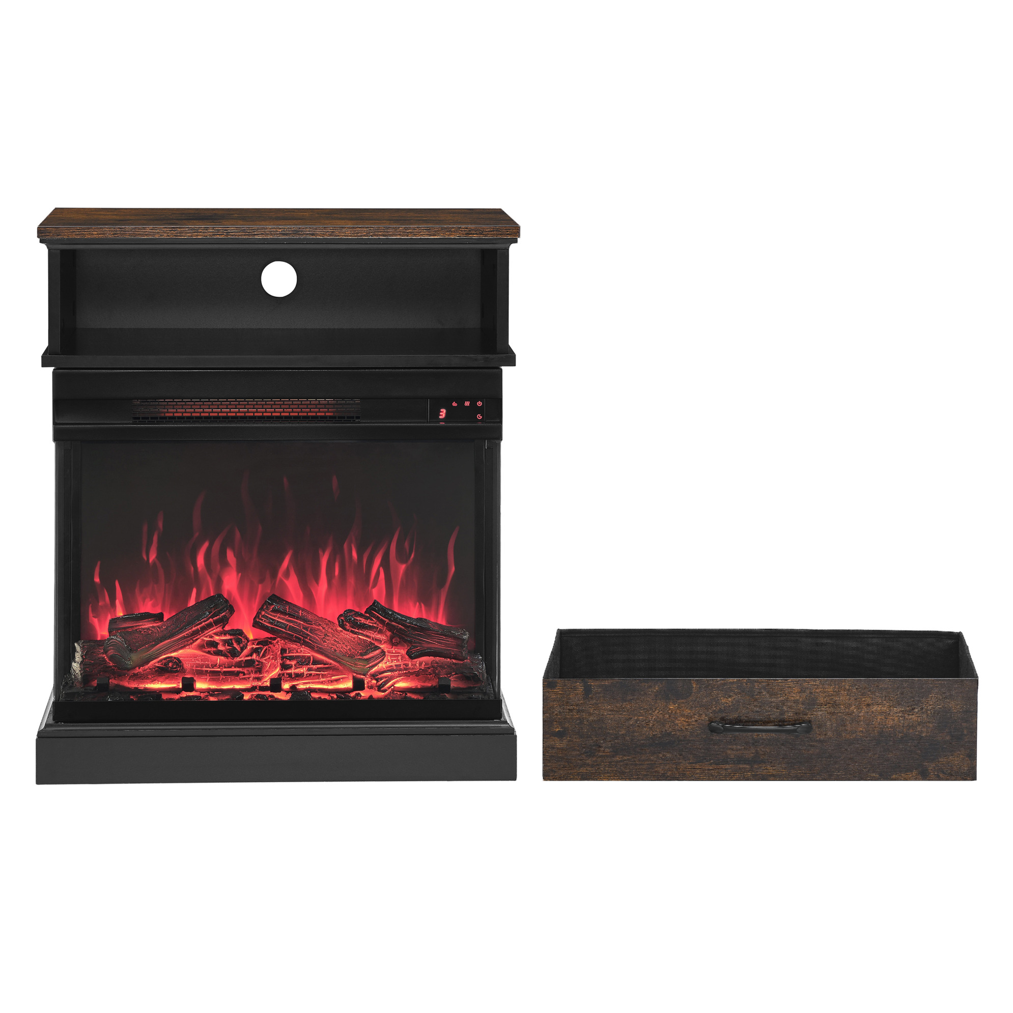 Electric Fireplace Stove, 1500W Wall Mountable Fireplace Heater Freestanding with 3-Sided View, 3D Flame Effect, Adjustable Brightness & Heating Mode, Overheat Protection, Thermostat