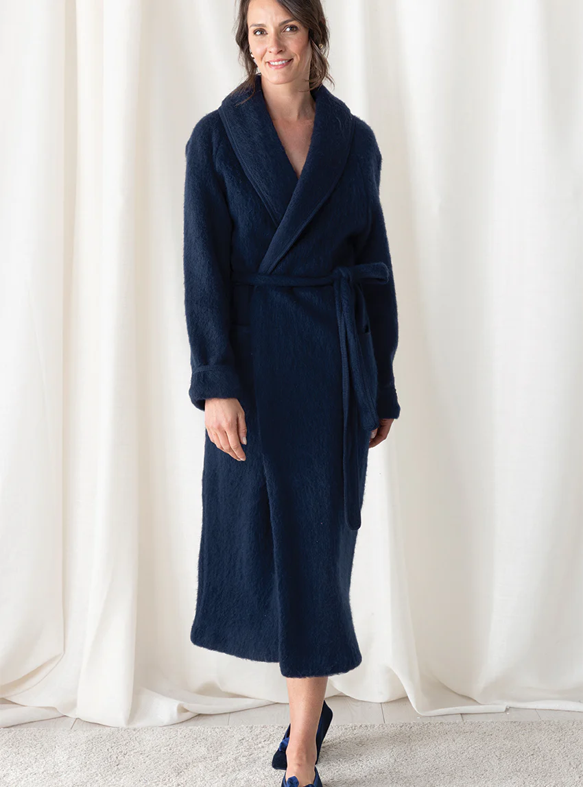 Robe de chambre femme en laine des Pyrénées bleu marine