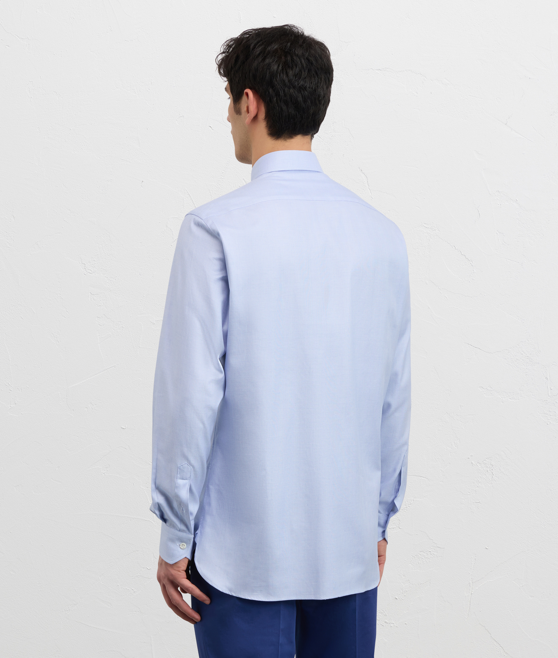 LIGHT BLUE COTTON JACQUARD SHIRT WITH MILANO COLLAR AND STANDARD CUFF