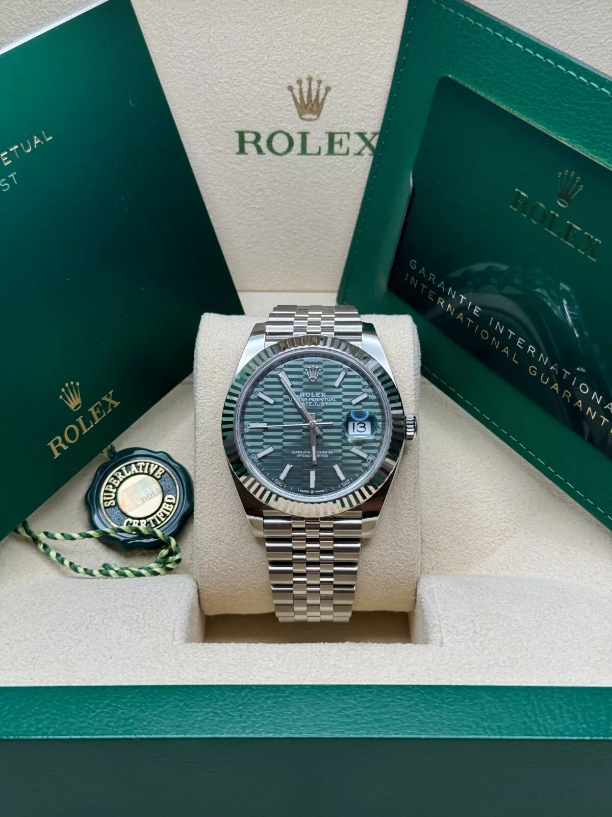 [Super Clone]RLX  Datejust 41mm 126334-0030 Green Fluted Motif Dial Jubilee Bracelet