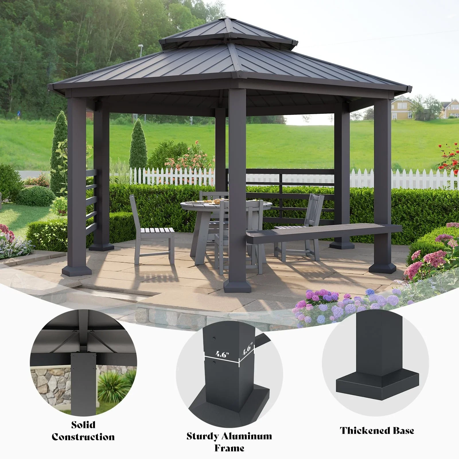 Jocisland Wood Gazebo 10'x12', Wind & Rain Resistant Design, Grill Gazebo for Garden, Backyard