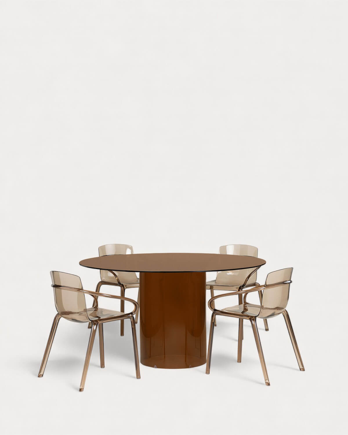 Set Kolu - Zuera - Set de Mesa de Comedor Redonda de Cristal Templado (Ø140 cm) Kolu y 4 Silla de Policarbonato Zuera