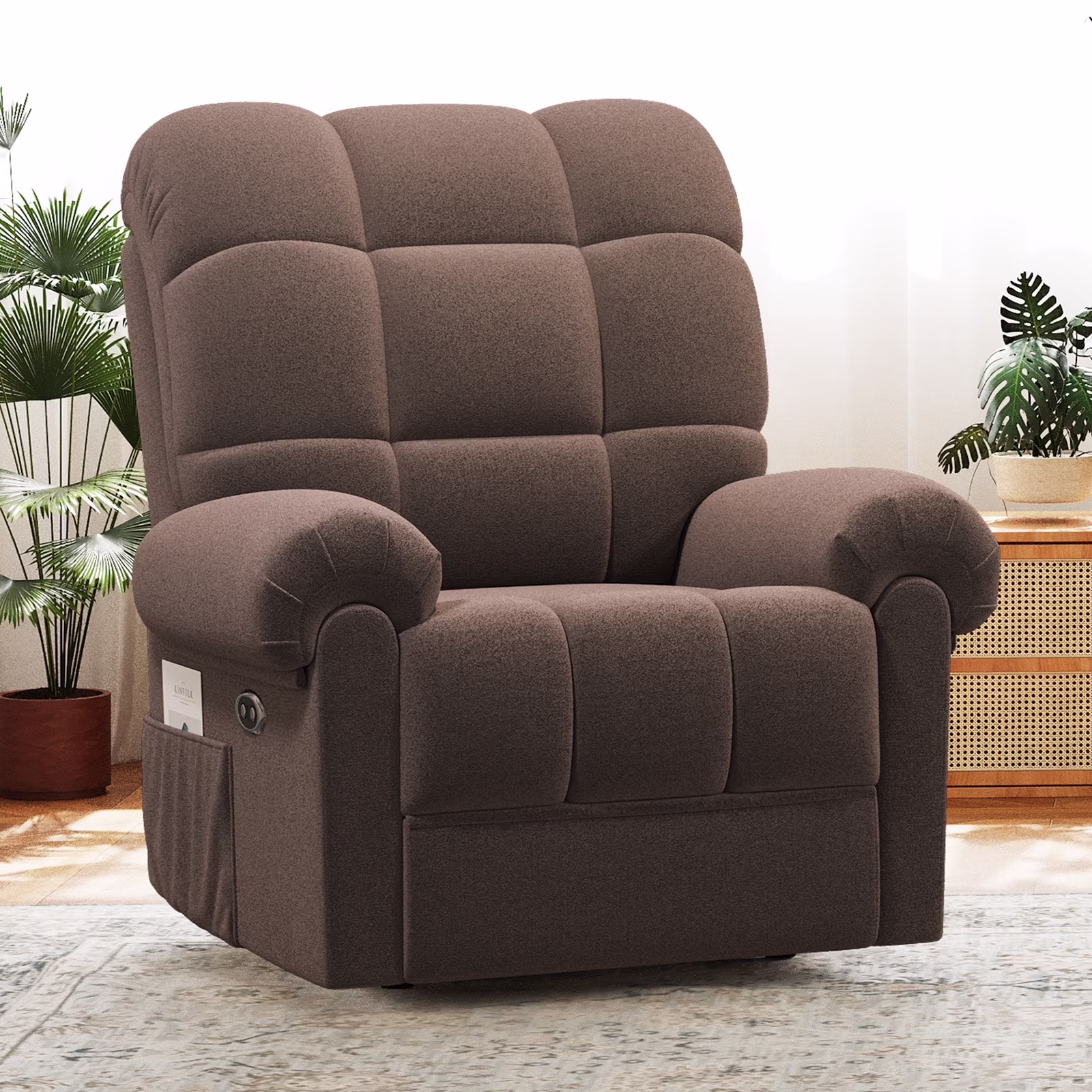 Power Recliner Chair,Electric Recline Sofa Chair for Adults with USB Port,Comfy Teddy Fleece Adjustable Cloud Sofa,Tool-Free Setup,Beige White(Off White) - Image 5