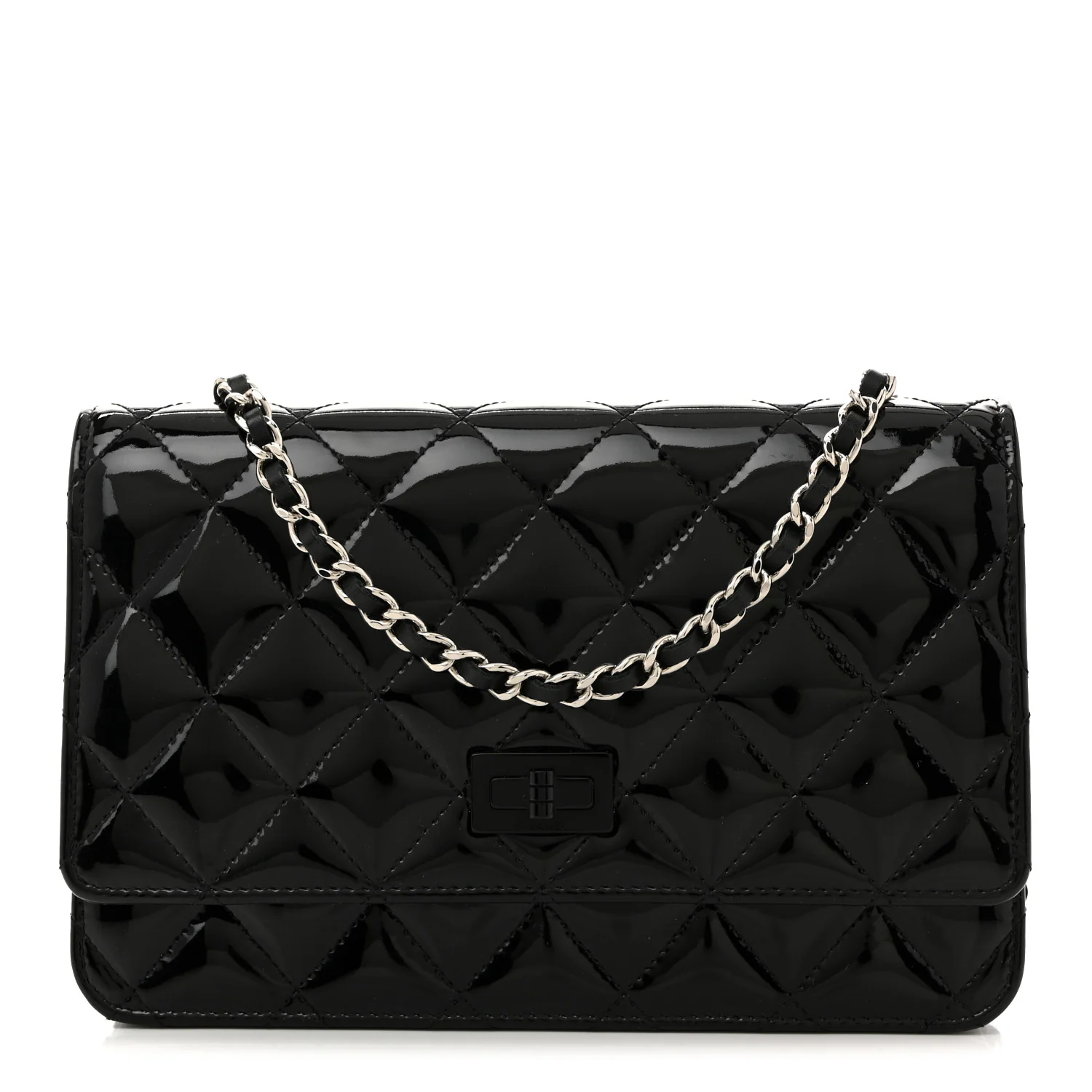 Patent Calfskin Quilted Reissue Wallet On Chain WOC So Black