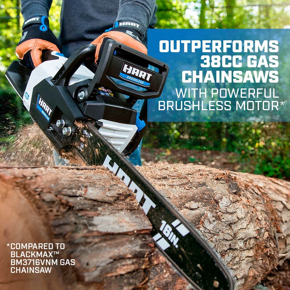 HART 40 Volt 16 inch SUPERCHARGE Battery Powered Brushless Chainsaw Kit, (1) 4 0 Ah Lithium Ion Battery Image 5