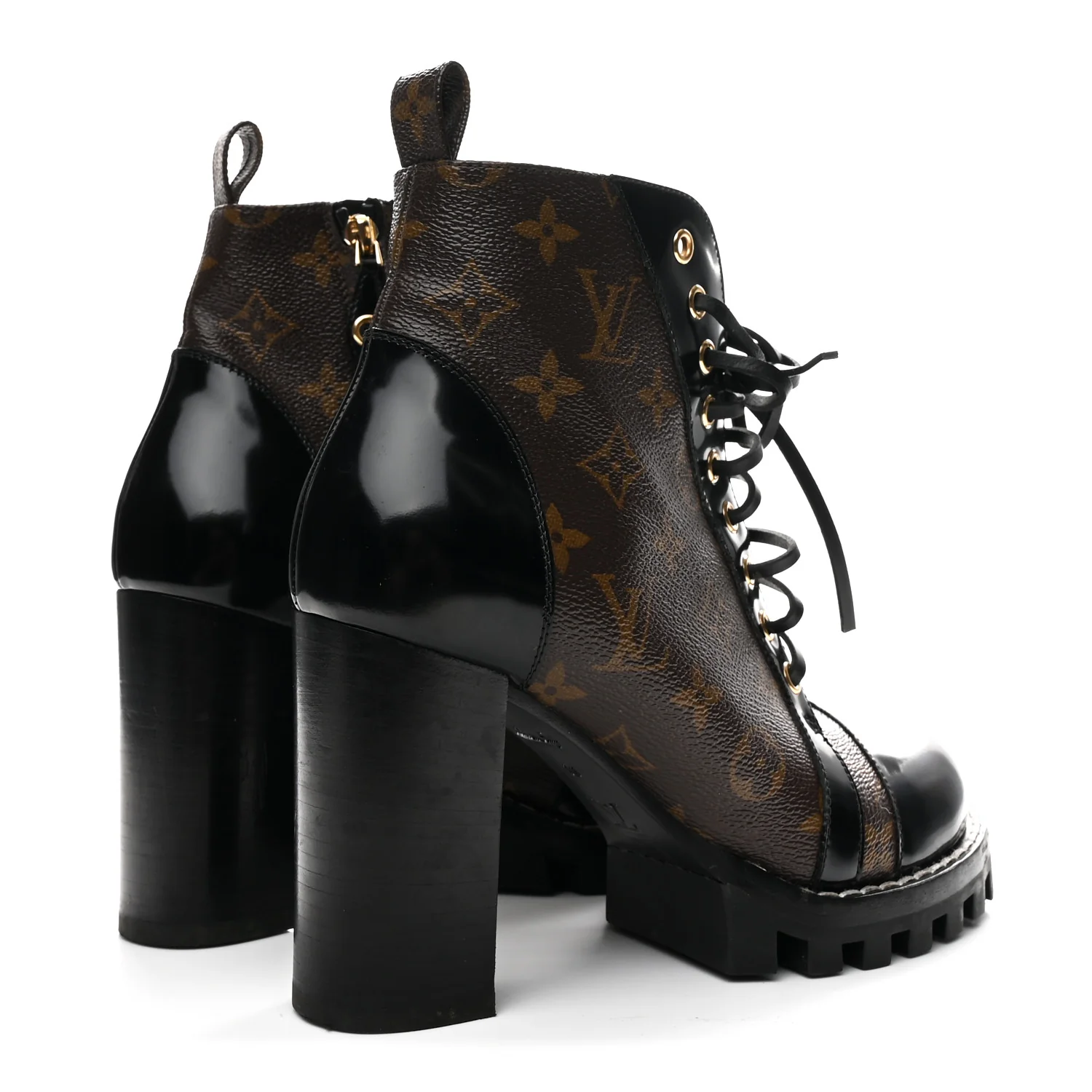 Patent Calfskin Monogram Star Trail Ankle Boots 39 Black