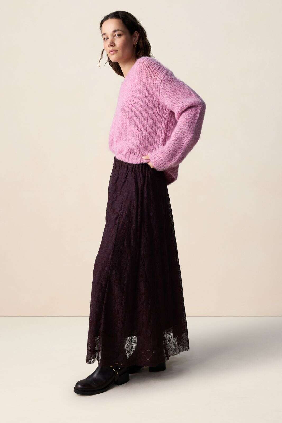 Paarse kanten maxi rok