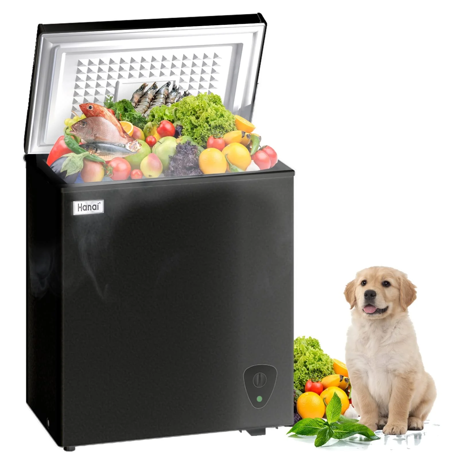 WANAI Chest Freezer, 3 5 Cubic Deep Freezer with Top Open Door and Removable Storage Basket, 7 Gears Temperature Control, Energy Saving