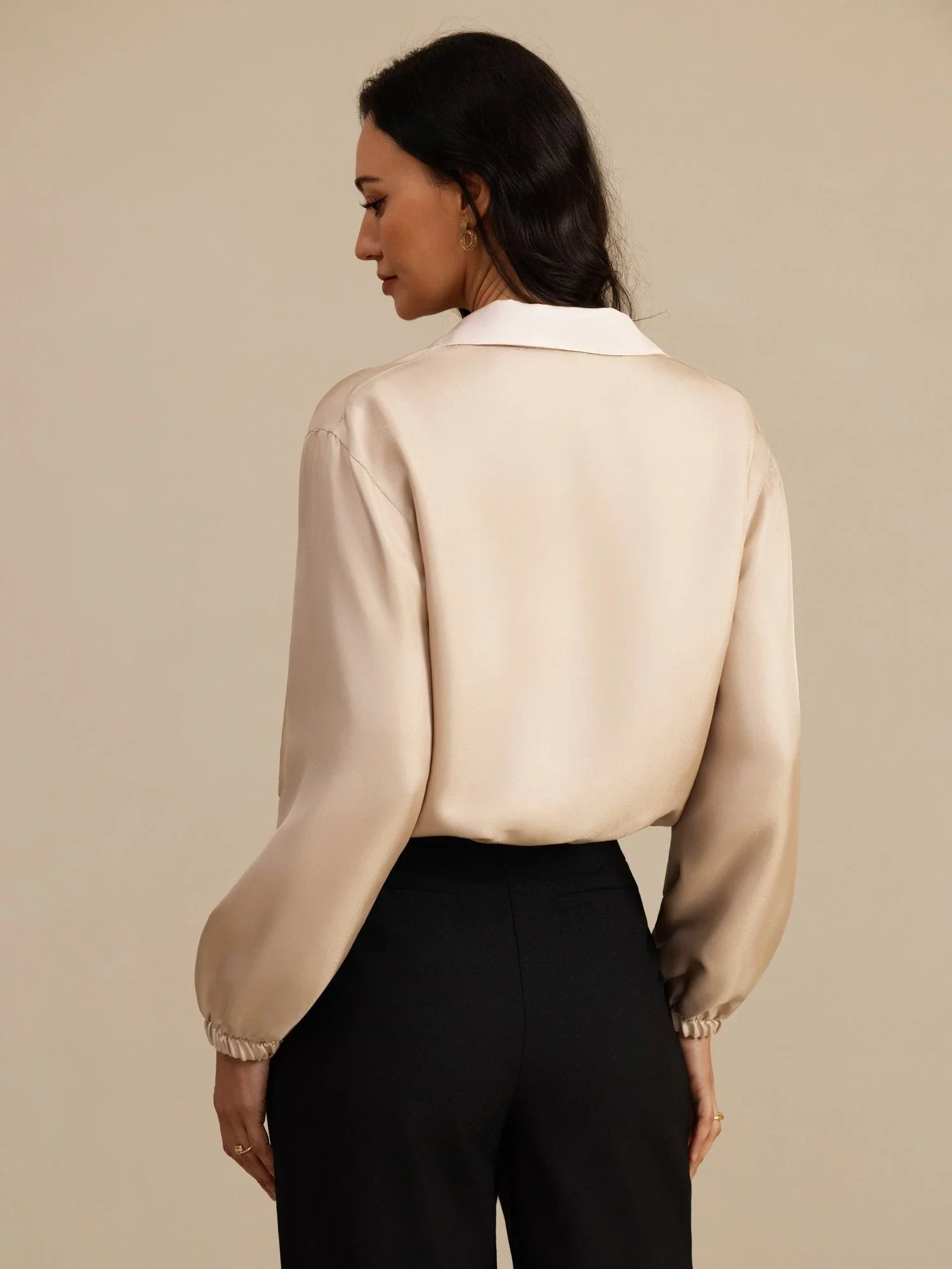 Pure Silk Women's Short Stand Collar Reversible Jacket With Pockets