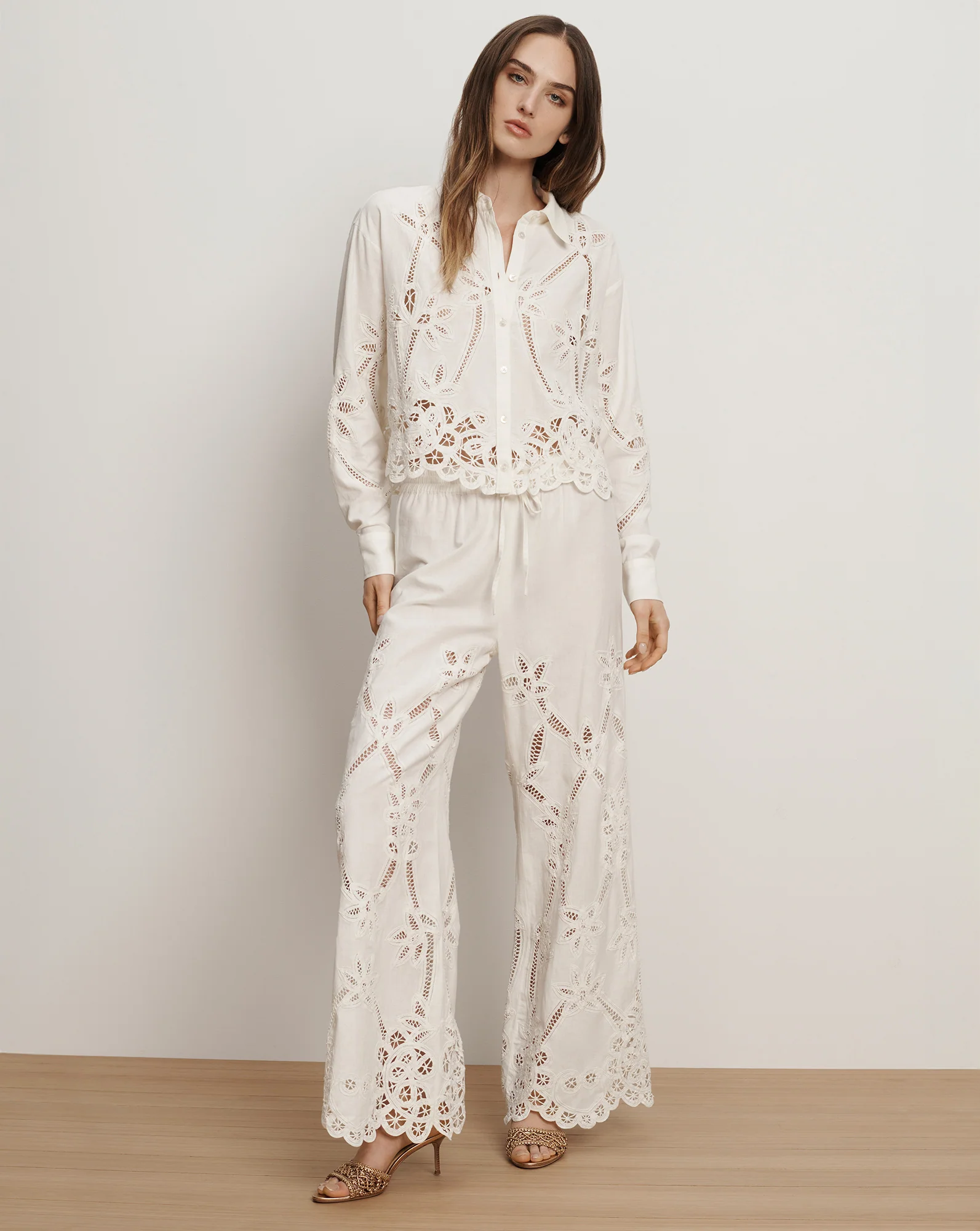 Daisy Wide-Leg Eyelet Pant