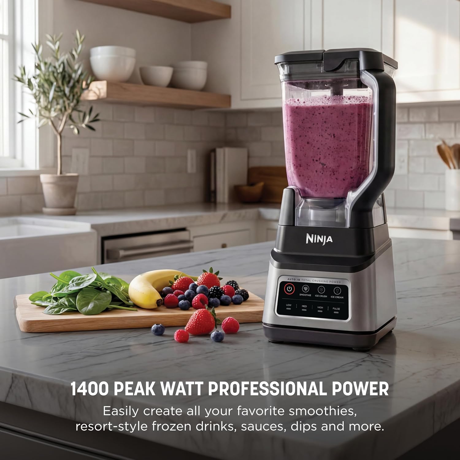 Ninja Professional Plus Blender, Auto-iQ, 1400W, 72oz Pitcher, BN701| 1400 peak-watt motor, 3 Auto-iQ presets for smoothies, frozen drinks & ice creamTotal Crushing bladesDishwasher safe