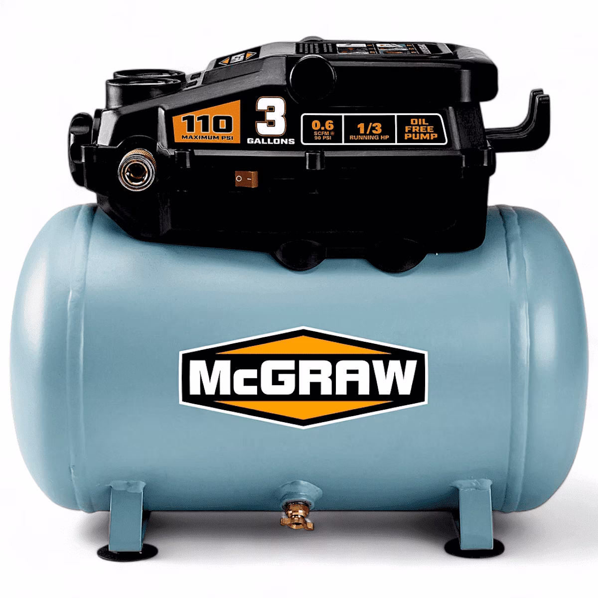 MCGRAW 3 Gallon 110 PSI Oil - Free Light - Duty Air Compressor with - Perfect for Cleaning, Inflation