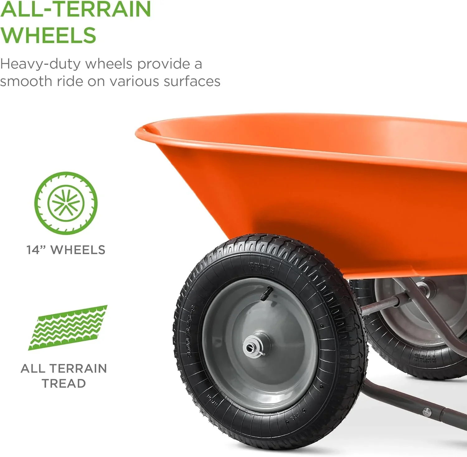 SAZYY Heavy-Duty Dual-Wheel Home Utility Yard Wheelbarrow & Garden Cart with Built-in Stand �C Versatile Solution for Lawn Care, Gardening & Construction Tasks, Gray