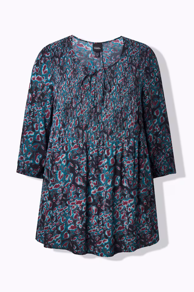 Graphic Print Smocked Blouse