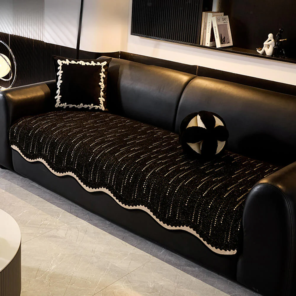 Trendy Chenille Anti-Scratch Elegant Wavy Shaped Couch Cover