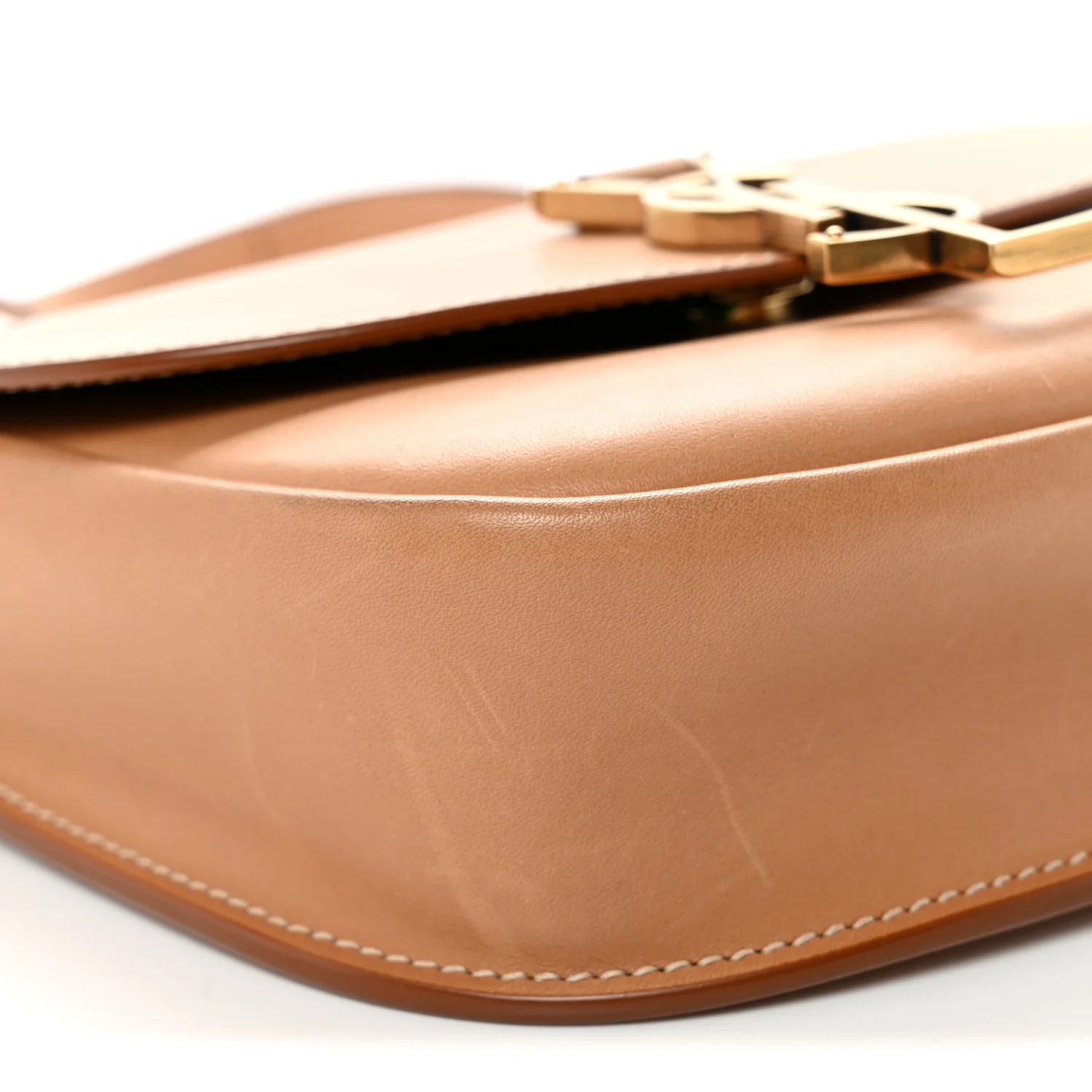 Smooth Vintage Calfskin Small Kaia Satchel Brown Gold