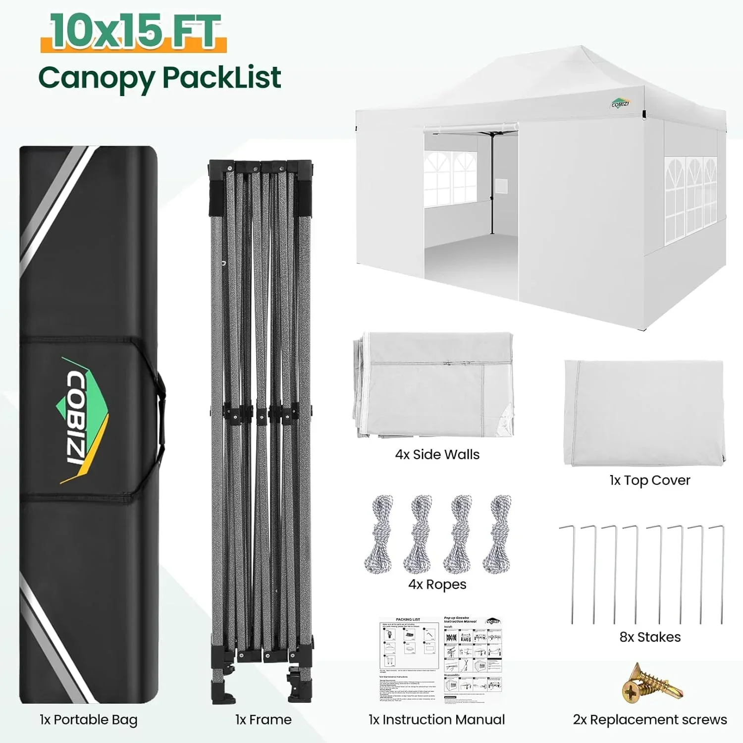 Tente pliante robuste COBIZI 10x20, 6 parois latérales, pour événements commerciaux, mariages et réceptions