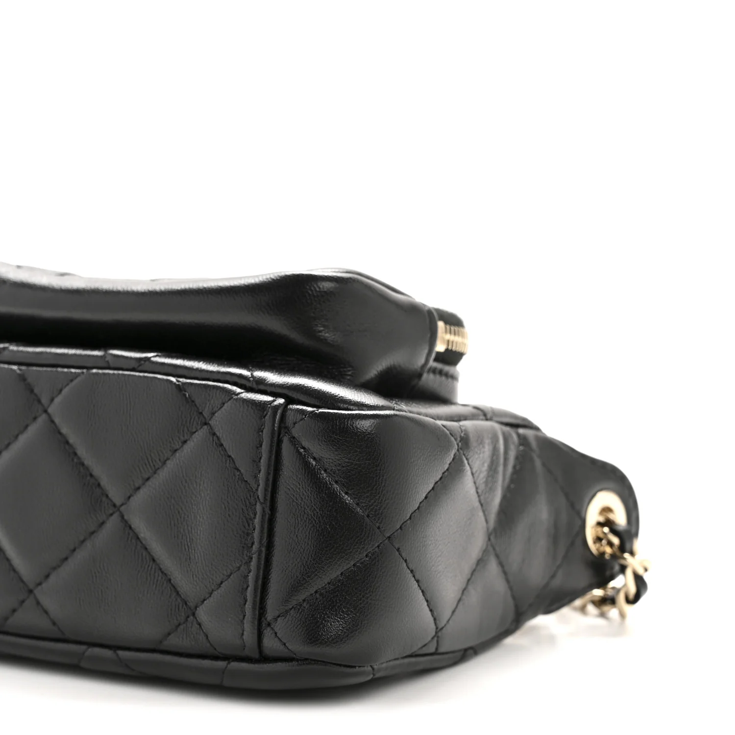 Shiny Crumpled Lambskin Quilted Mini Clutch With Chain Black