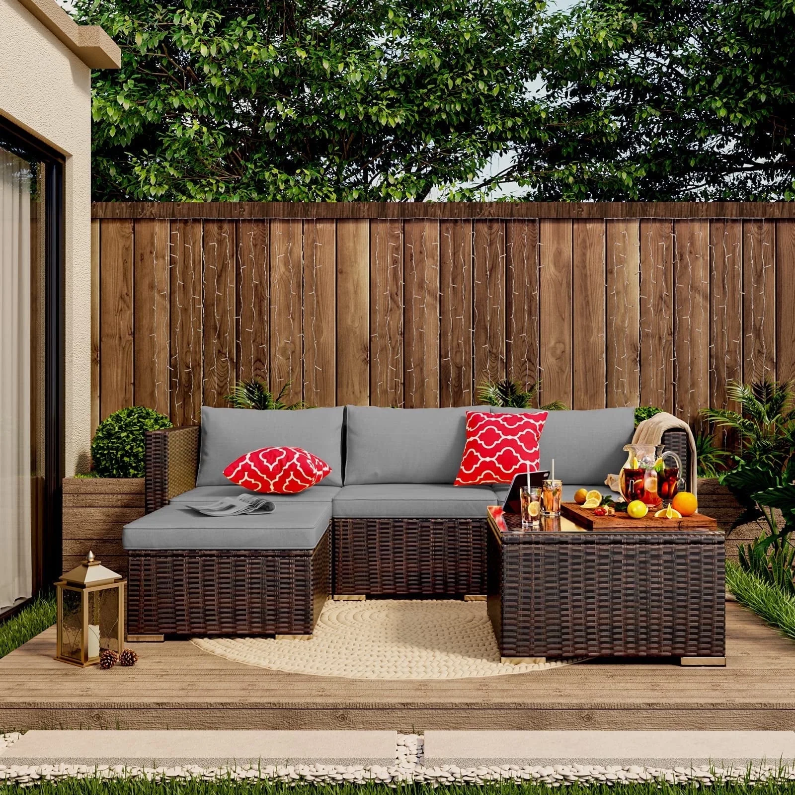 Patio Furniture Set Clearance, 5 Piece Outdoor Sectional Furniture Chair Set with Cushions and Tea Table, Gray(Gray-5 Pieces) - Image 6