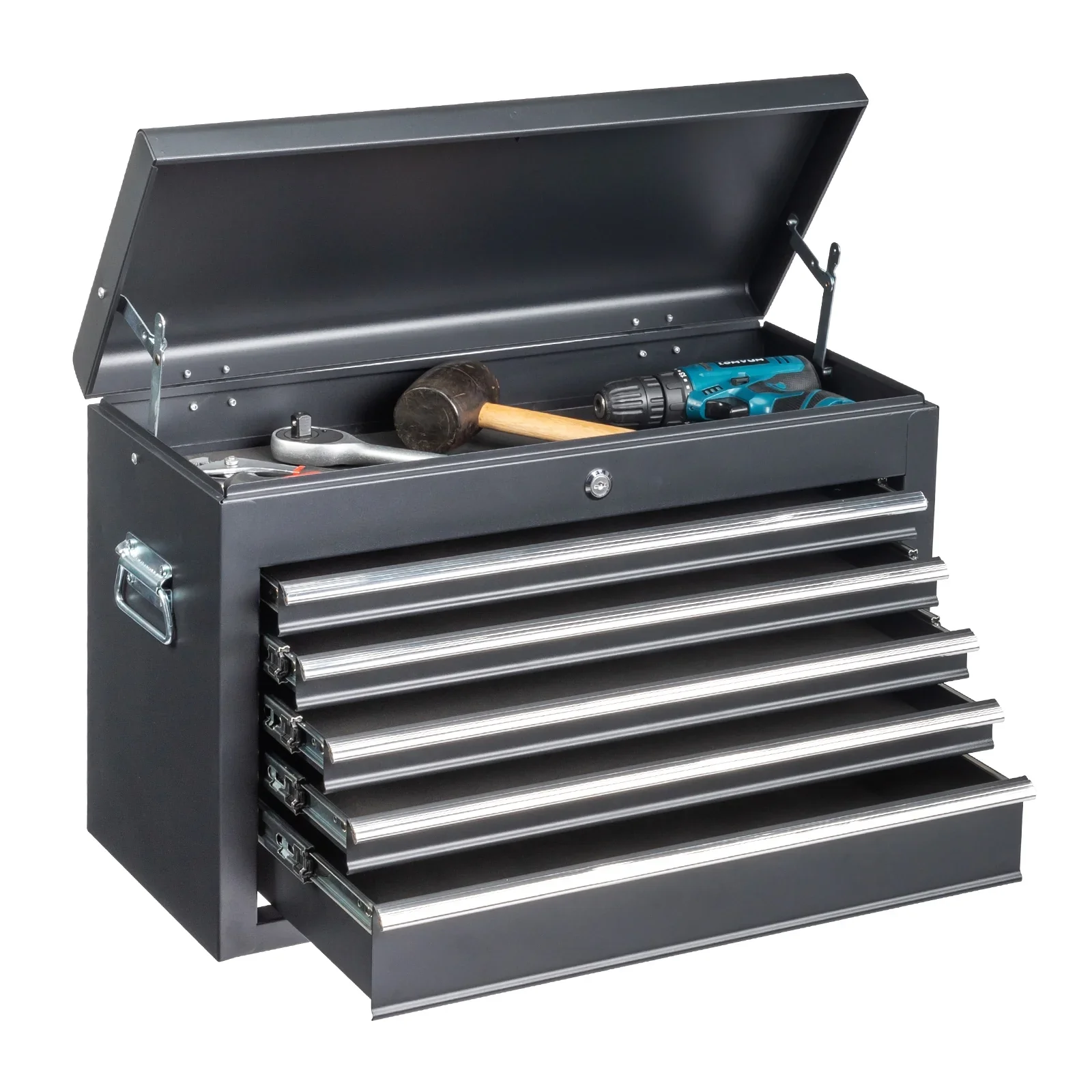 Ktaxon Tool Box, Portable 5 Drawer Steel Toolbox with Top Storage Tray & Carrying Handle, for Garage Trunk Household, Black