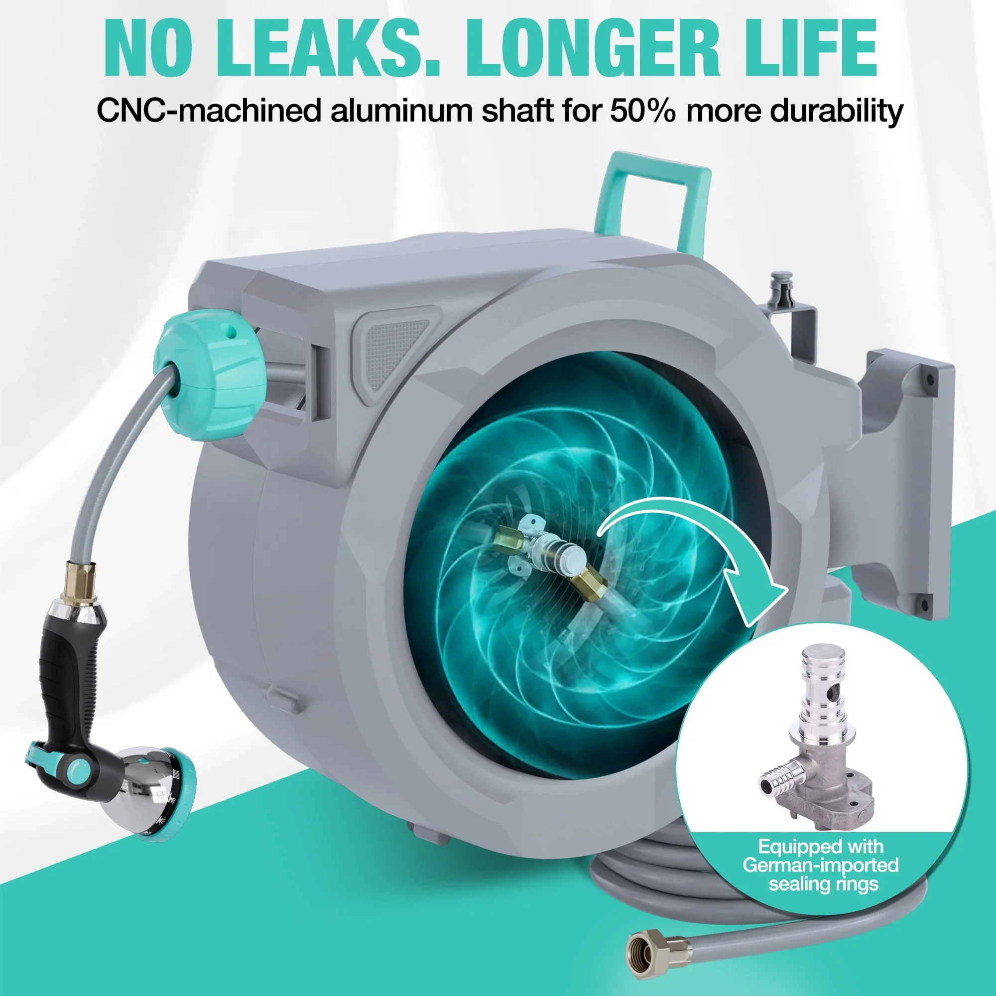 HAUSHOF 1/2 x 100 ft Retractable Garden Hose Reel with Automatic Rewind, 10-Pattern Spray Nozzle, Durable High-Pressure Hose, and 180�� Swivel Bracket �C Perfect for Watering Gardens, Cleaning Patios