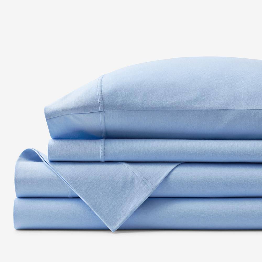 The Company Store Company Cotton 3-Piece Cloud Blue Solid Cotton Jersey Knit Twin Sheet Set