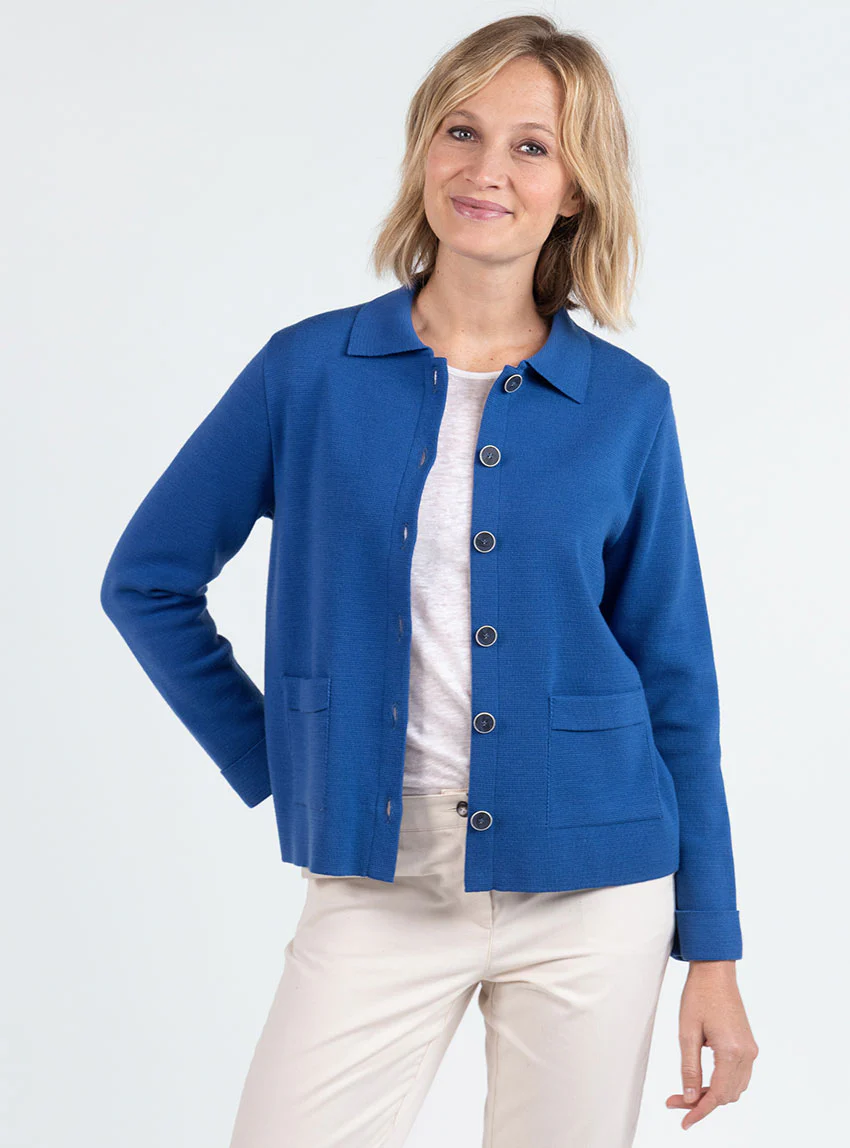 Veste femme en laine bleu océan