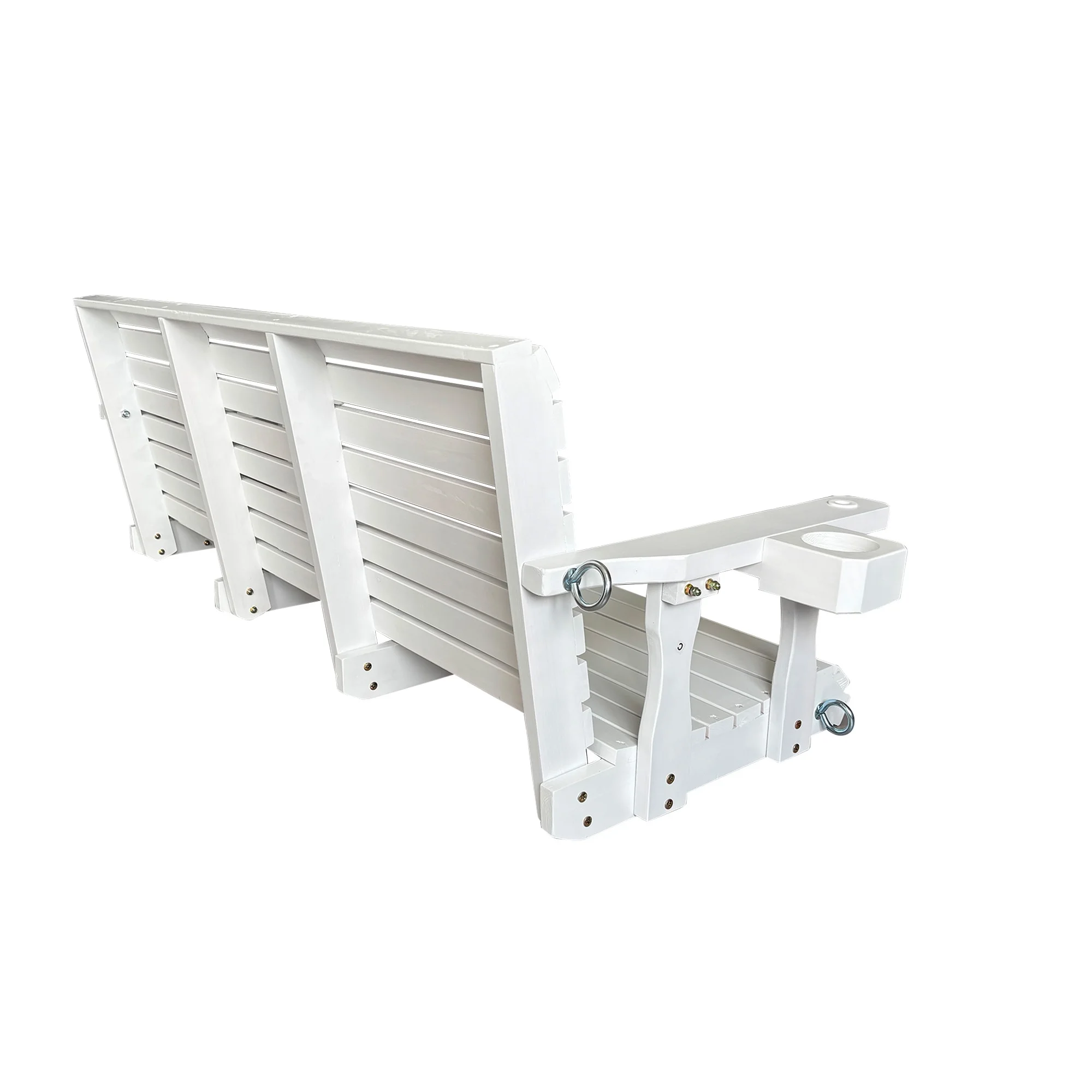 5 Ft Outdoor Wooden Porch Swing with Cupholders, Heavy Duty 880 LBS For 3 Person,All-Weather resistant, White(White/3-Person) - Image 7