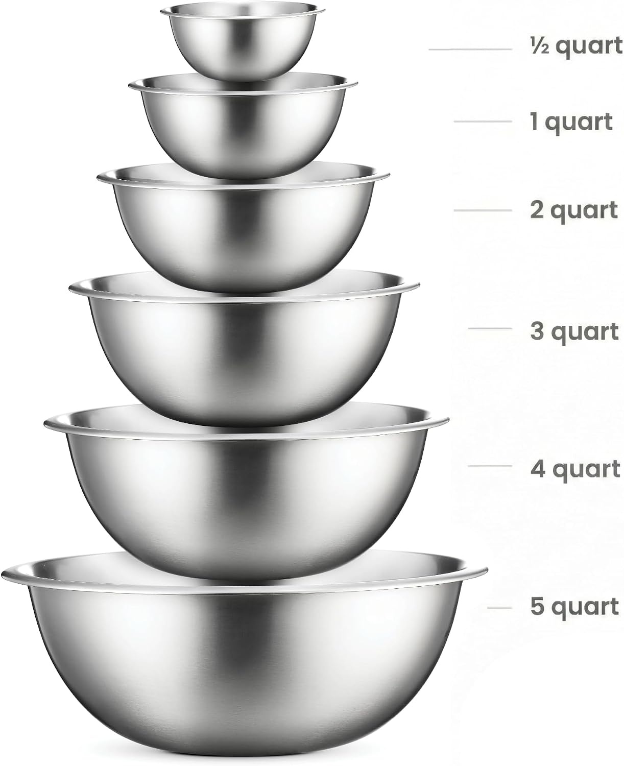 FineDine Stainless Steel Mixing Bowls Set, 6-Piece Metal Bowls