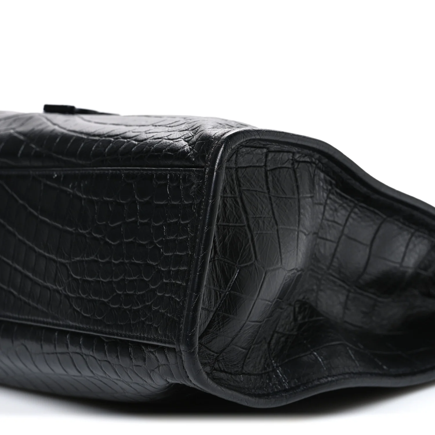 Calfskin Crocodile Embossed Monogram Medium Niki Shopping Bag Black