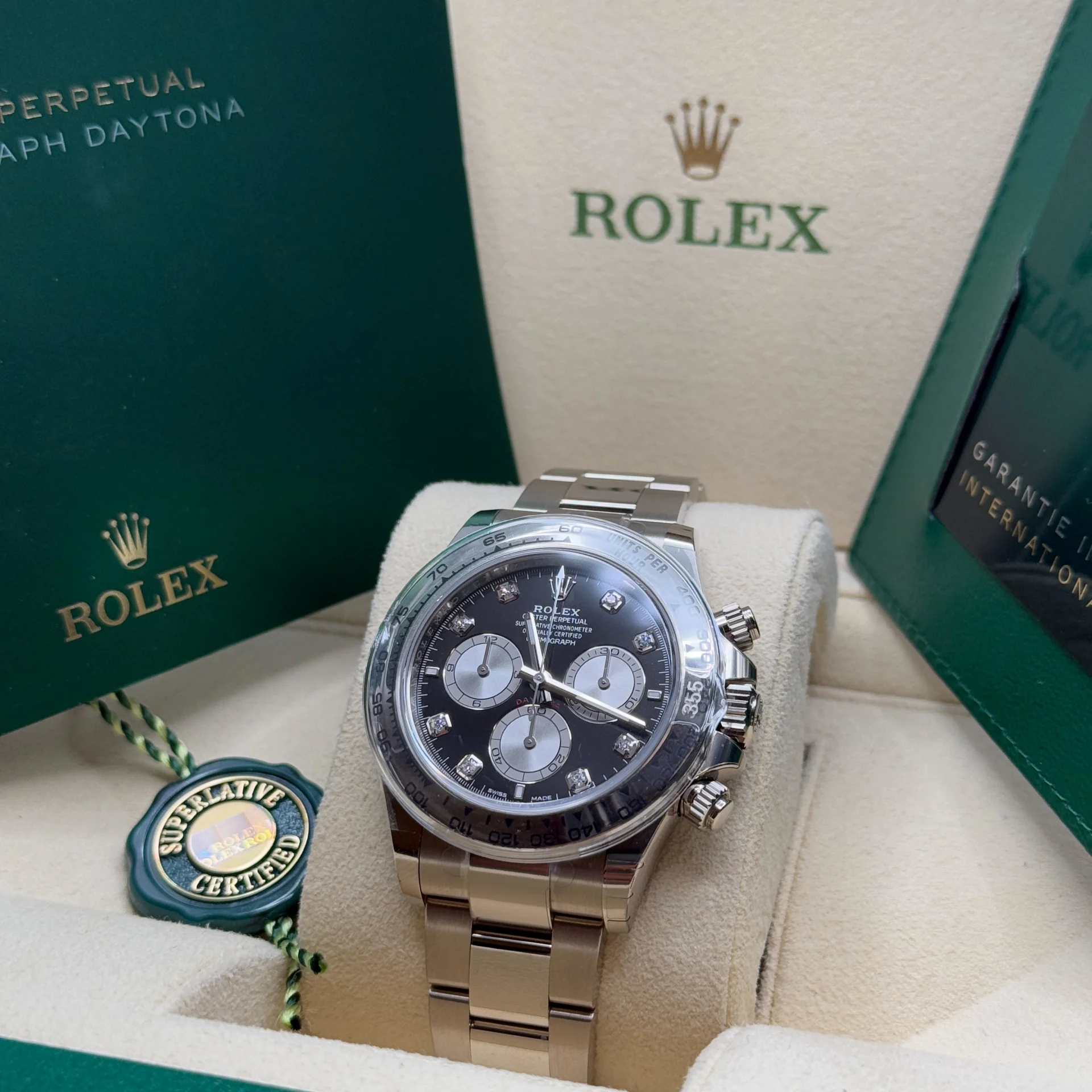 [Super Clone]Rolex Daytona White Gold / Black/ Diamond-Set /Oyster  m126509-0002