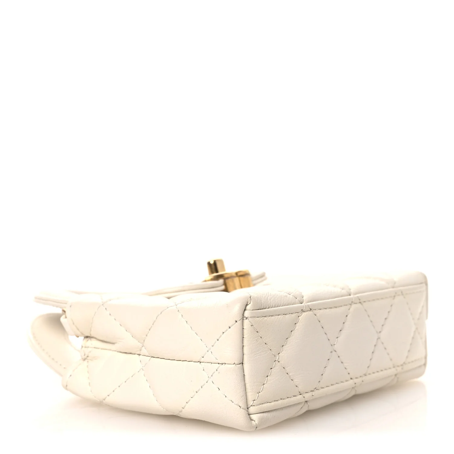 Shiny Aged Calfskin Quilted Mini Nano Kelly Shopper White